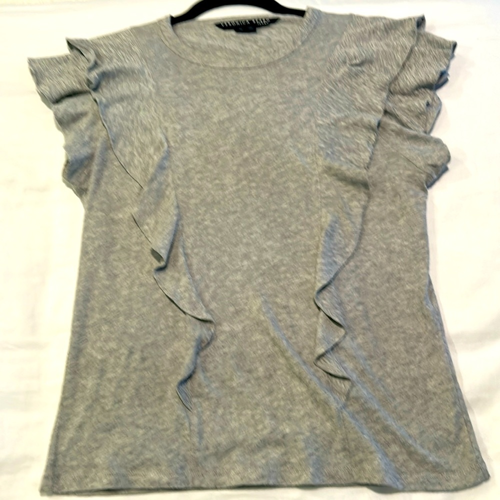 Veronica Beard, Pima Cotton ruffled heather grey short sleeved T shirt